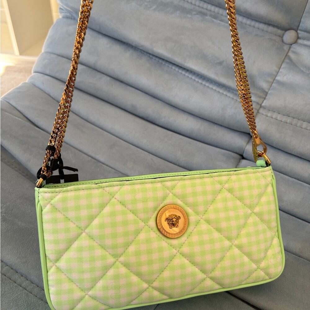 Versace Green Checkered Bag Women's NWT - Picture 3 of 10